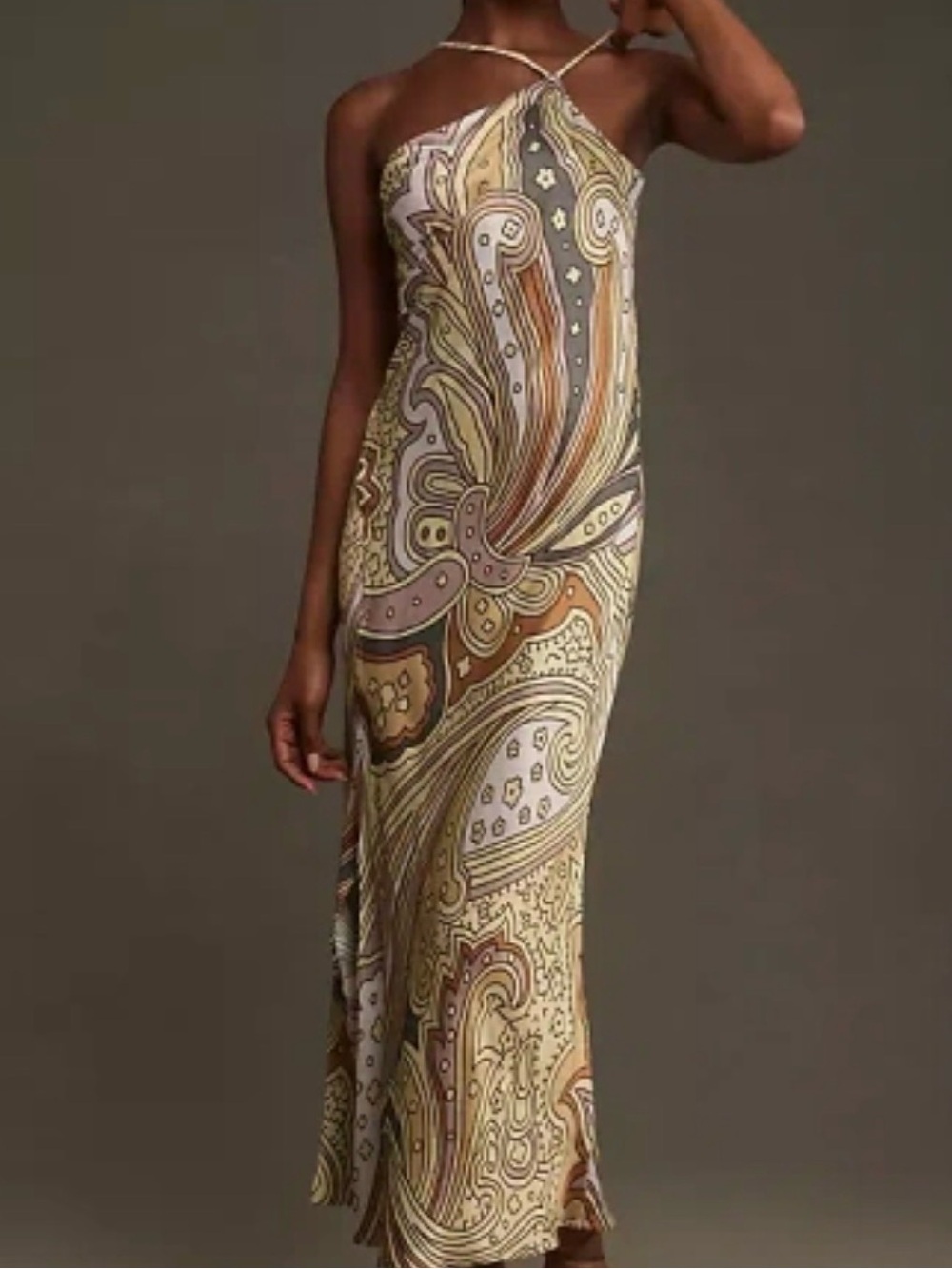 Anthropologie BL-NK One Shoulder Midi Dress Paisley Slip Silk Feel Boho 1X